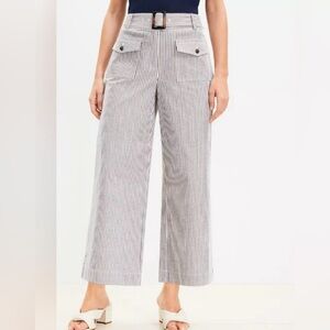 LOFT Brown and White Striped Cropped Pants with belt sz 12P